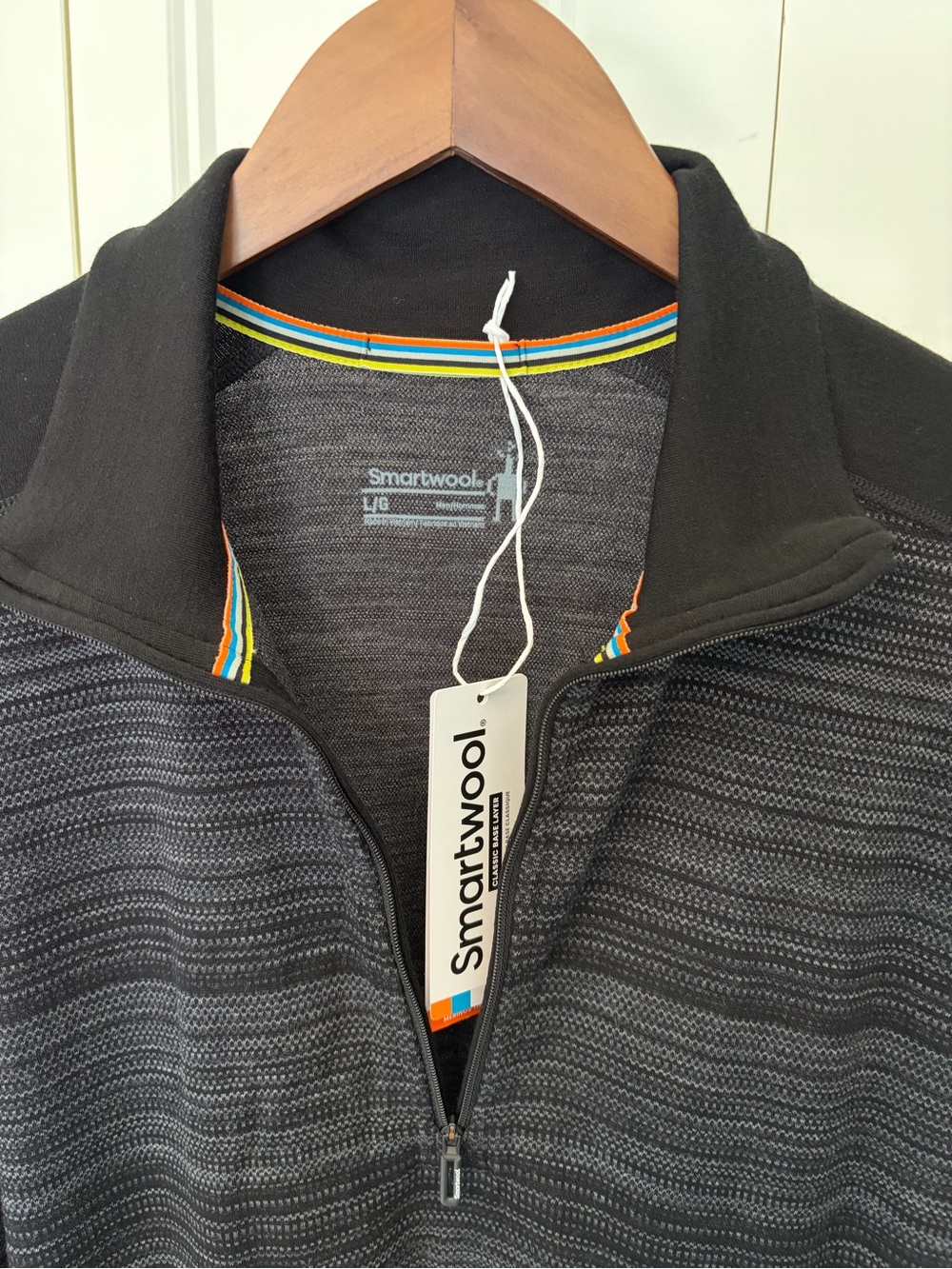 Smartwool Men’s Charcoal Heather Full-Zip Sweater with Multicolor Stripe Trim